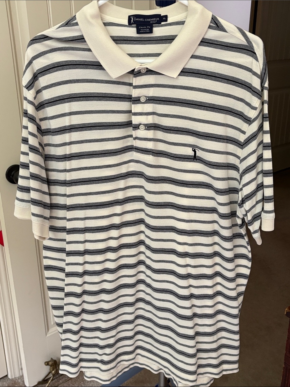 Mens Daniel Cremieux White and Gray Striped Polo Shirt